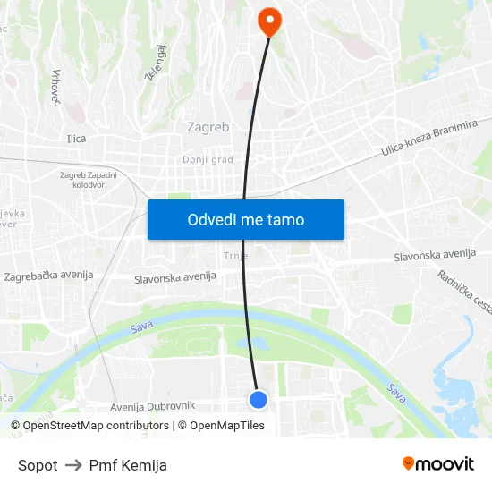 Sopot to Pmf Kemija map