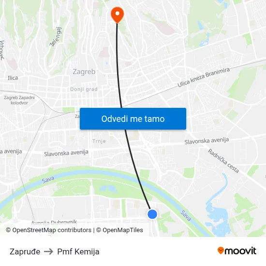 Zapruđe to Pmf Kemija map