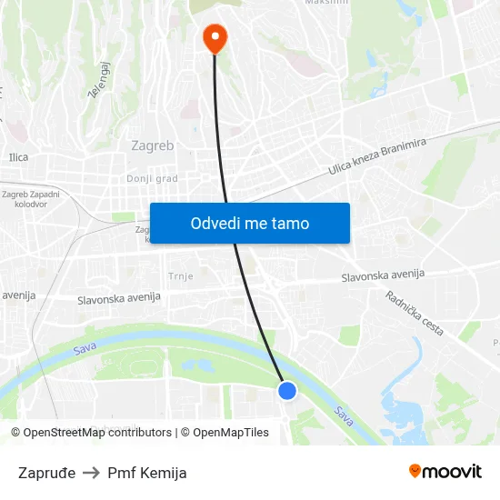 Zapruđe to Pmf Kemija map