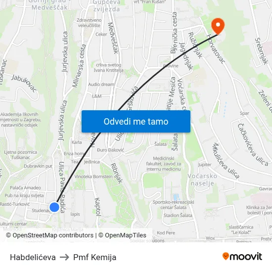 Habdelićeva to Pmf Kemija map