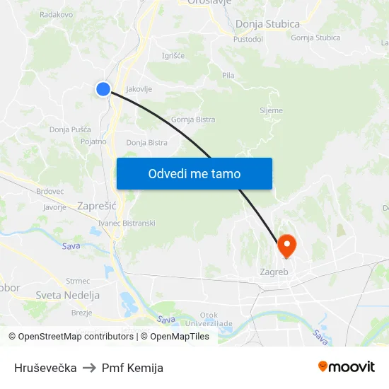 Hruševečka to Pmf Kemija map