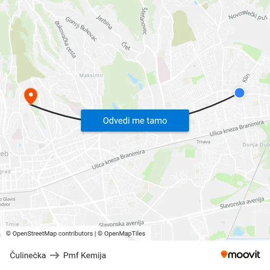 Čulinečka to Pmf Kemija map