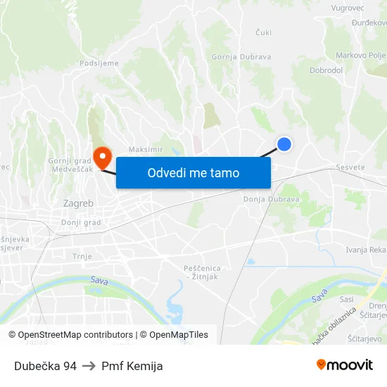 Dubečka 94 to Pmf Kemija map