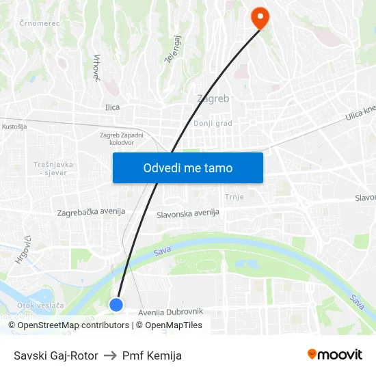 Savski Gaj-Rotor to Pmf Kemija map