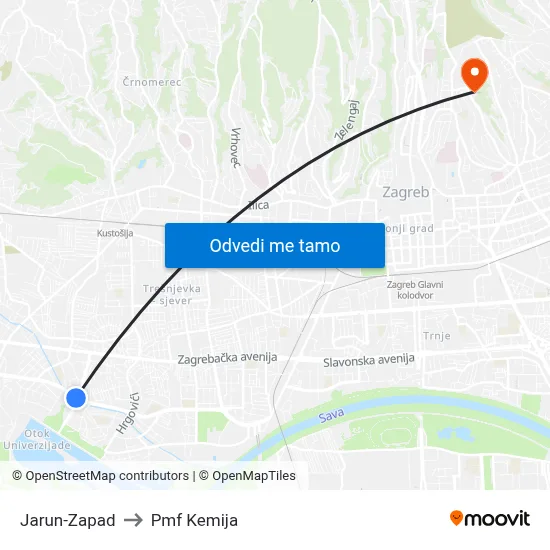 Jarun-Zapad to Pmf Kemija map