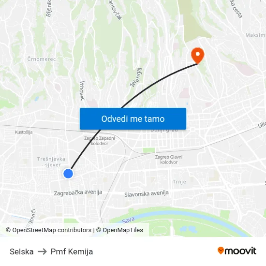 Selska to Pmf Kemija map