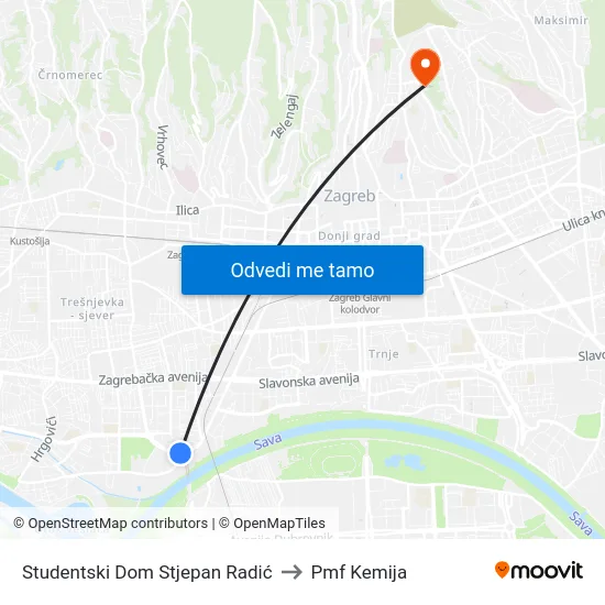 Studentski Dom Stjepan Radić to Pmf Kemija map