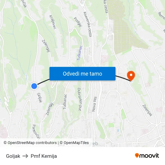 Goljak to Pmf Kemija map