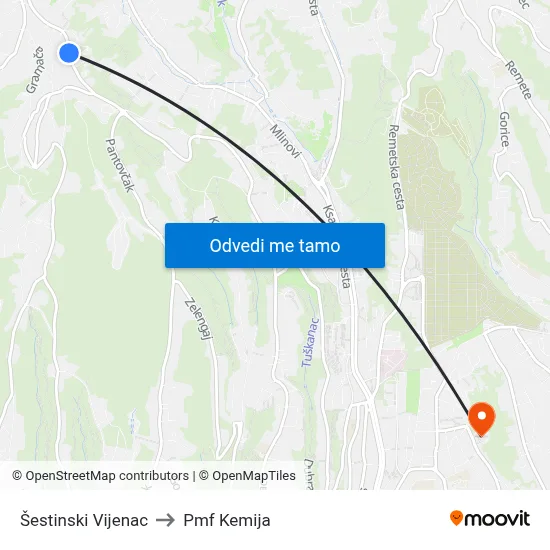 Šestinski Vijenac to Pmf Kemija map