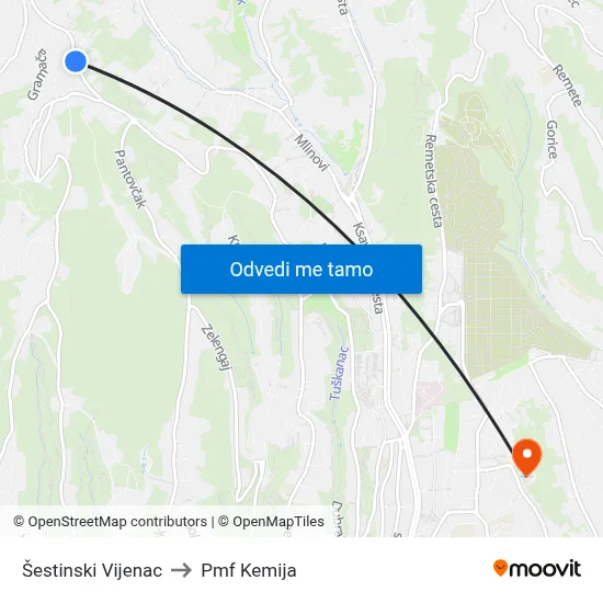 Šestinski Vijenac to Pmf Kemija map