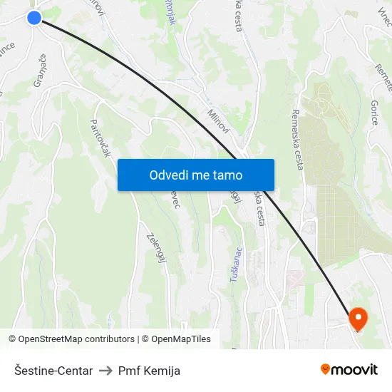 Šestine-Centar to Pmf Kemija map