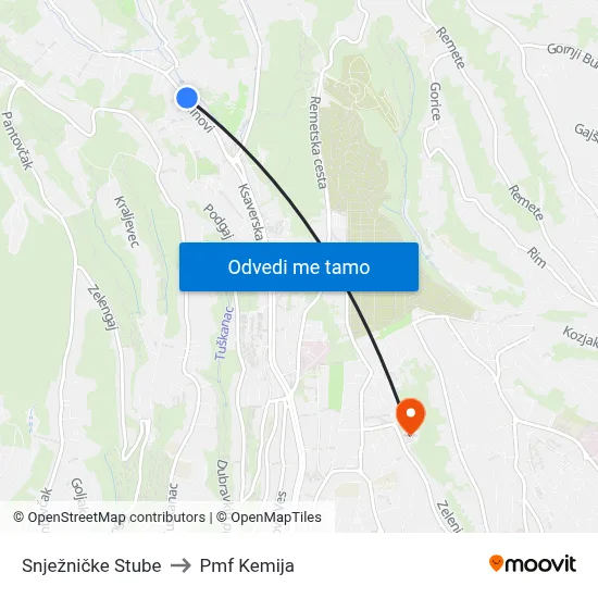 Snježničke Stube to Pmf Kemija map