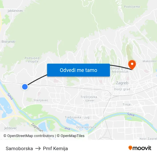 Samoborska to Pmf Kemija map