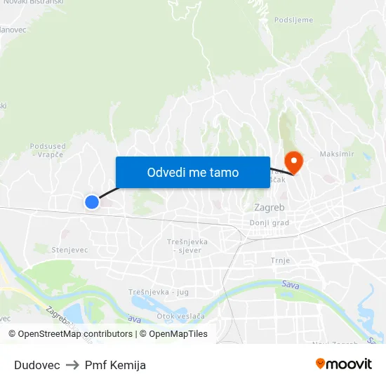 Dudovec to Pmf Kemija map