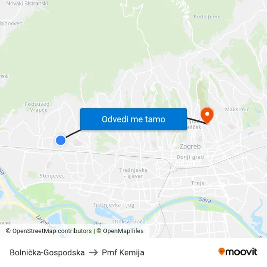 Bolnička-Gospodska to Pmf Kemija map