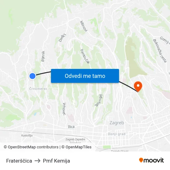 Fraterščica to Pmf Kemija map