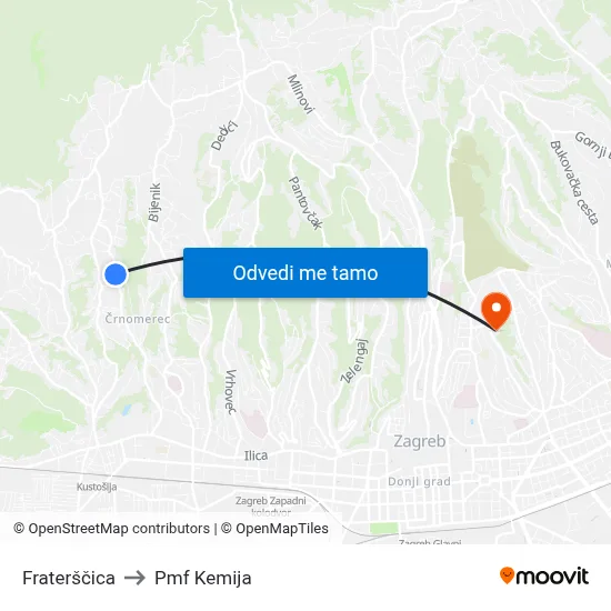 Fraterščica to Pmf Kemija map