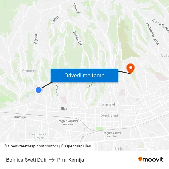 Bolnica Sveti Duh to Pmf Kemija map