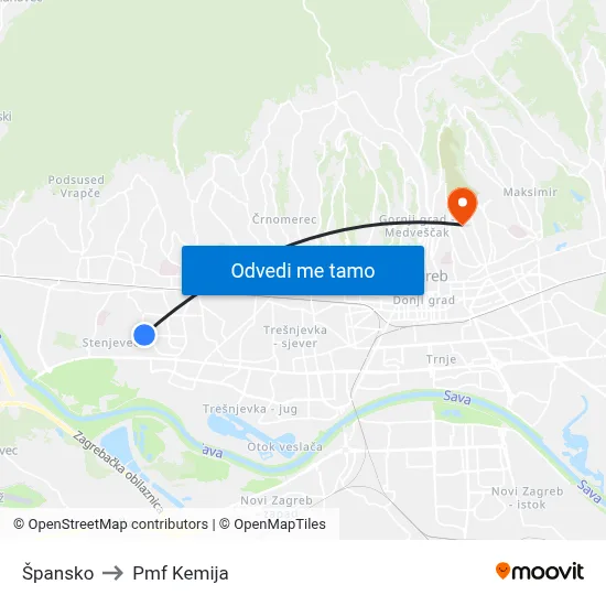 Špansko to Pmf Kemija map