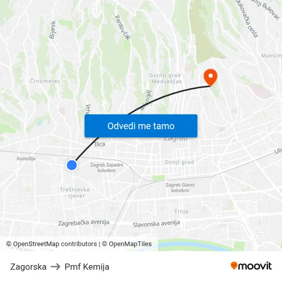 Zagorska to Pmf Kemija map