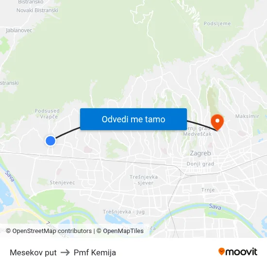 Mesekov put to Pmf Kemija map