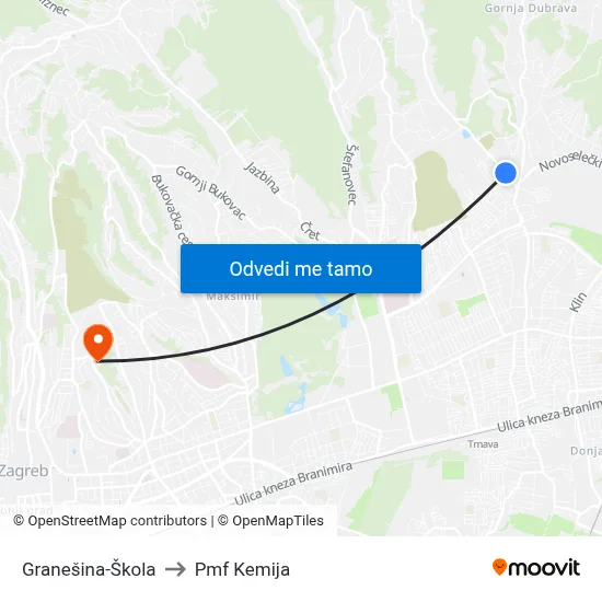 Granešina-Škola to Pmf Kemija map