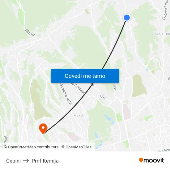 Čepini to Pmf Kemija map