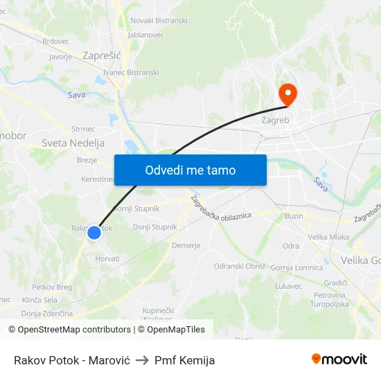 Rakov Potok - Marović to Pmf Kemija map