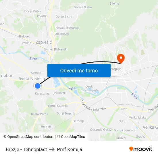 Brezje - Tehnoplast to Pmf Kemija map