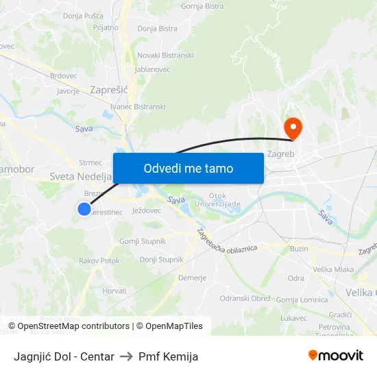 Jagnjić Dol - Centar to Pmf Kemija map
