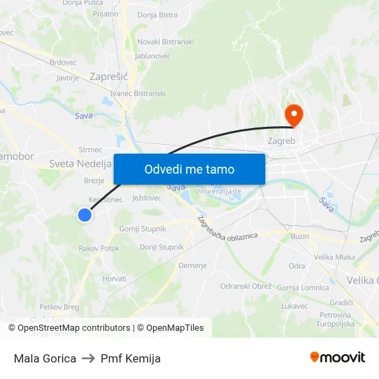 Mala Gorica to Pmf Kemija map