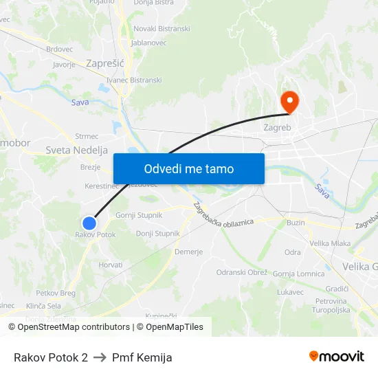 Rakov Potok 2 to Pmf Kemija map