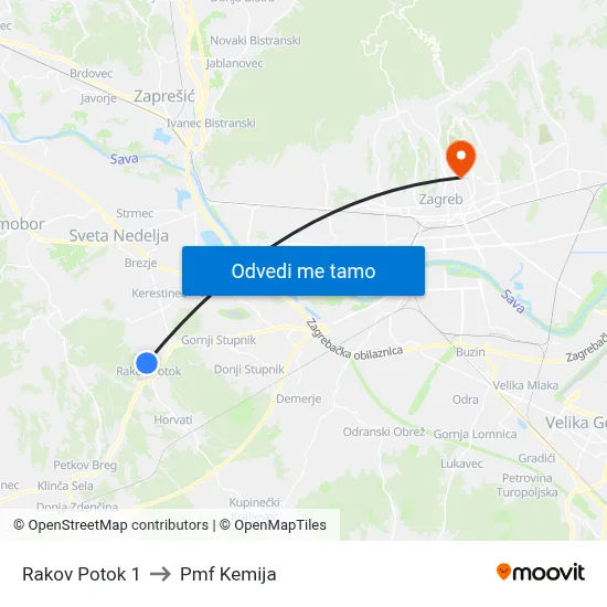 Rakov Potok 1 to Pmf Kemija map