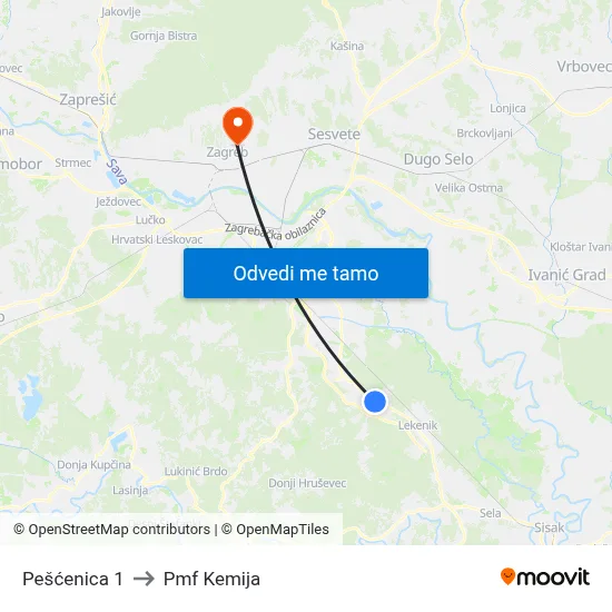 Pešćenica 1 to Pmf Kemija map