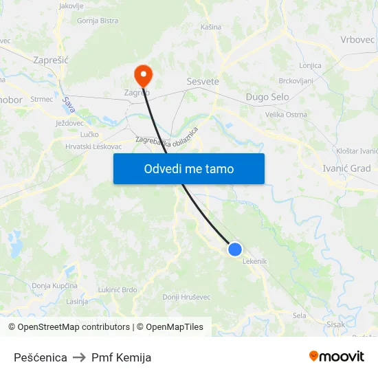 Pešćenica to Pmf Kemija map