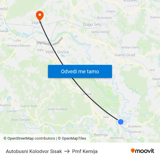 Autobusni Kolodvor Sisak to Pmf Kemija map