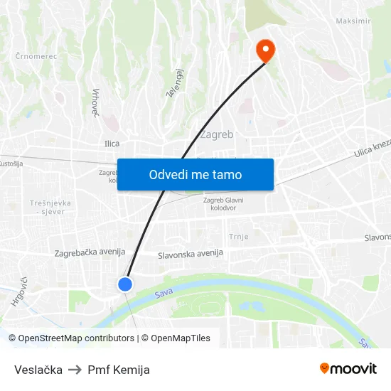 Veslačka to Pmf Kemija map