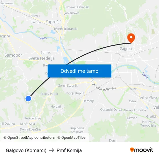 Galgovo (Komarci) to Pmf Kemija map