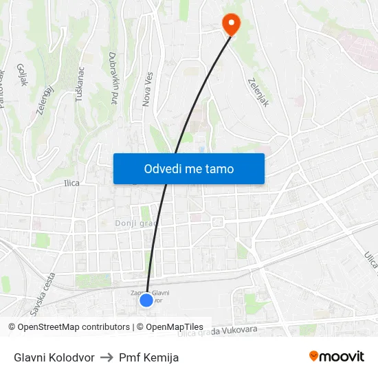 Glavni Kolodvor to Pmf Kemija map