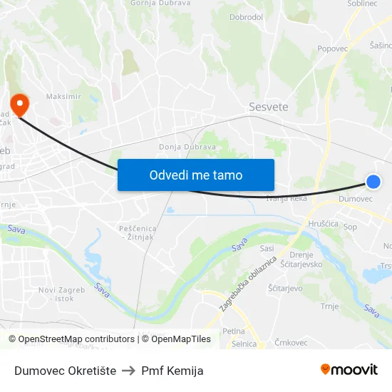 Dumovec Okretište to Pmf Kemija map