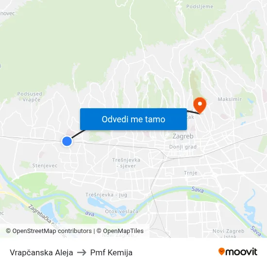 Vrapčanska Aleja to Pmf Kemija map