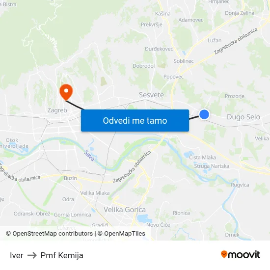 Iver to Pmf Kemija map