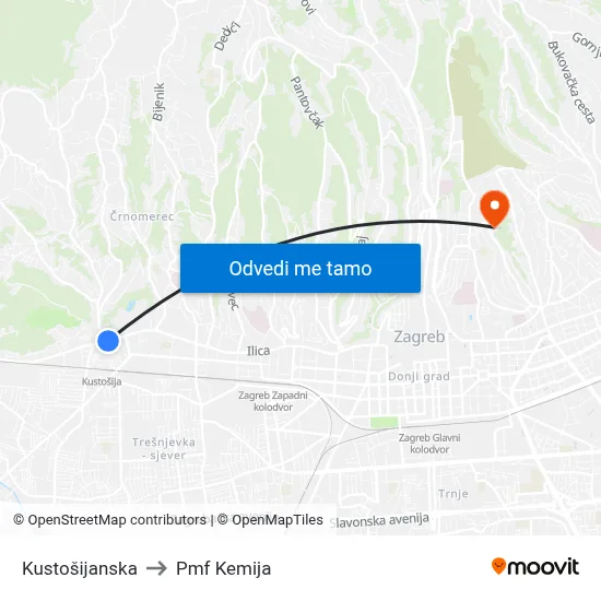 Kustošijanska to Pmf Kemija map