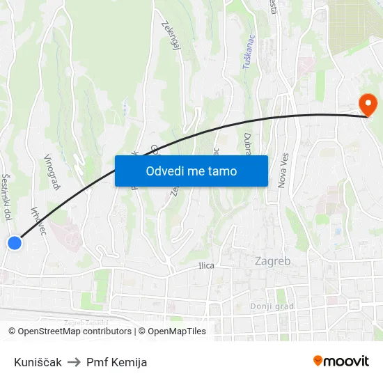 Kuniščak to Pmf Kemija map