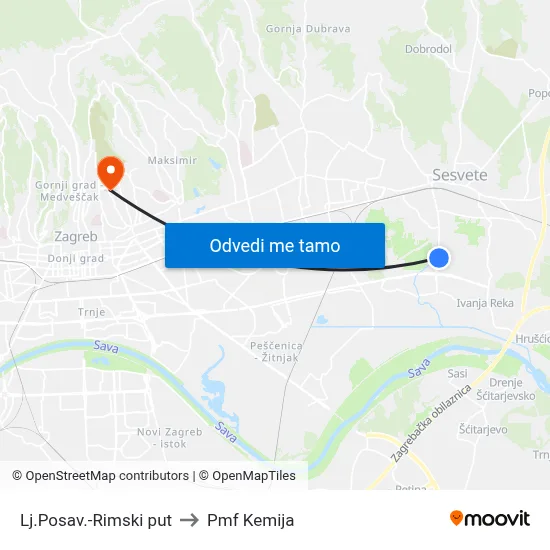 Lj.Posav.-Rimski put to Pmf Kemija map