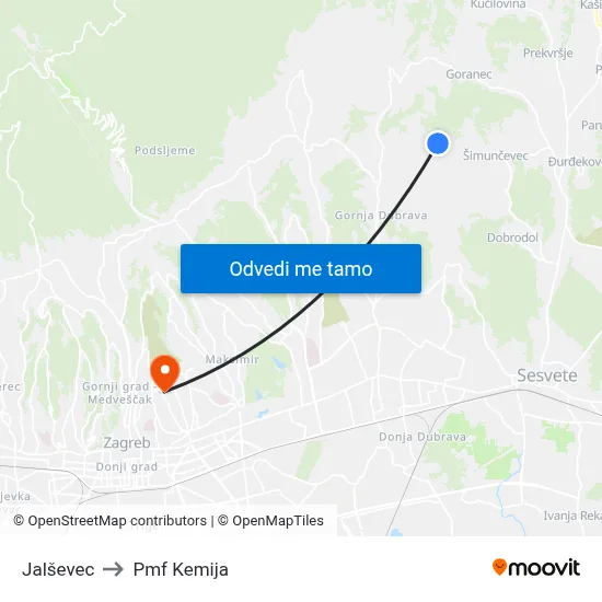 Jalševec to Pmf Kemija map