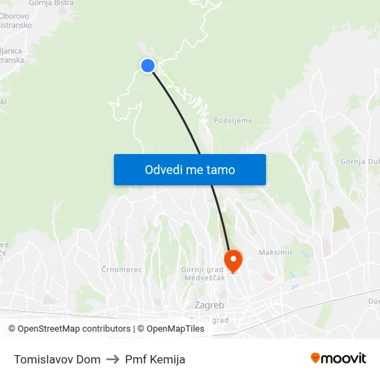 Tomislavov Dom to Pmf Kemija map