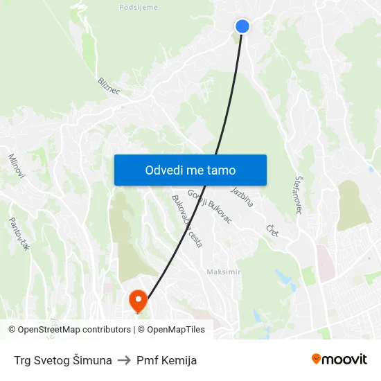 Trg Svetog Šimuna to Pmf Kemija map