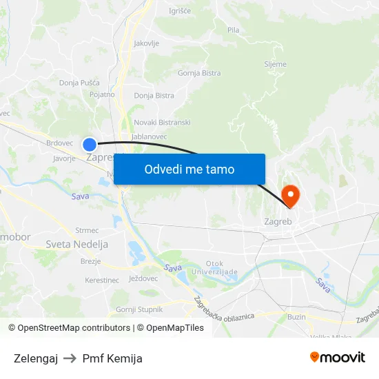 Zelengaj to Pmf Kemija map