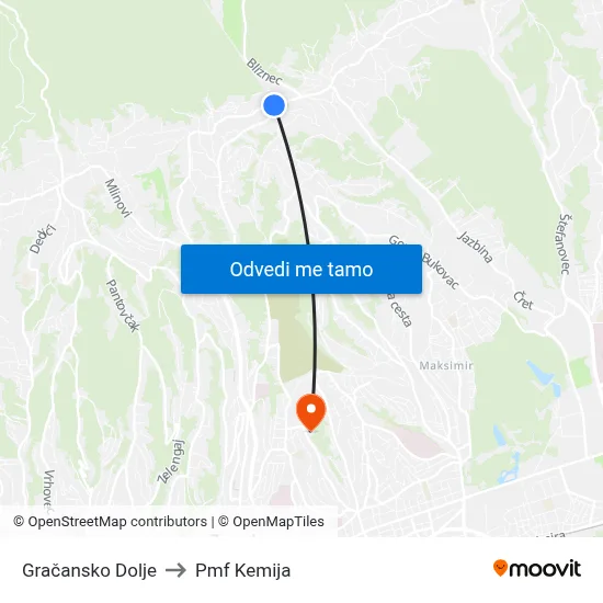 Gračansko Dolje to Pmf Kemija map